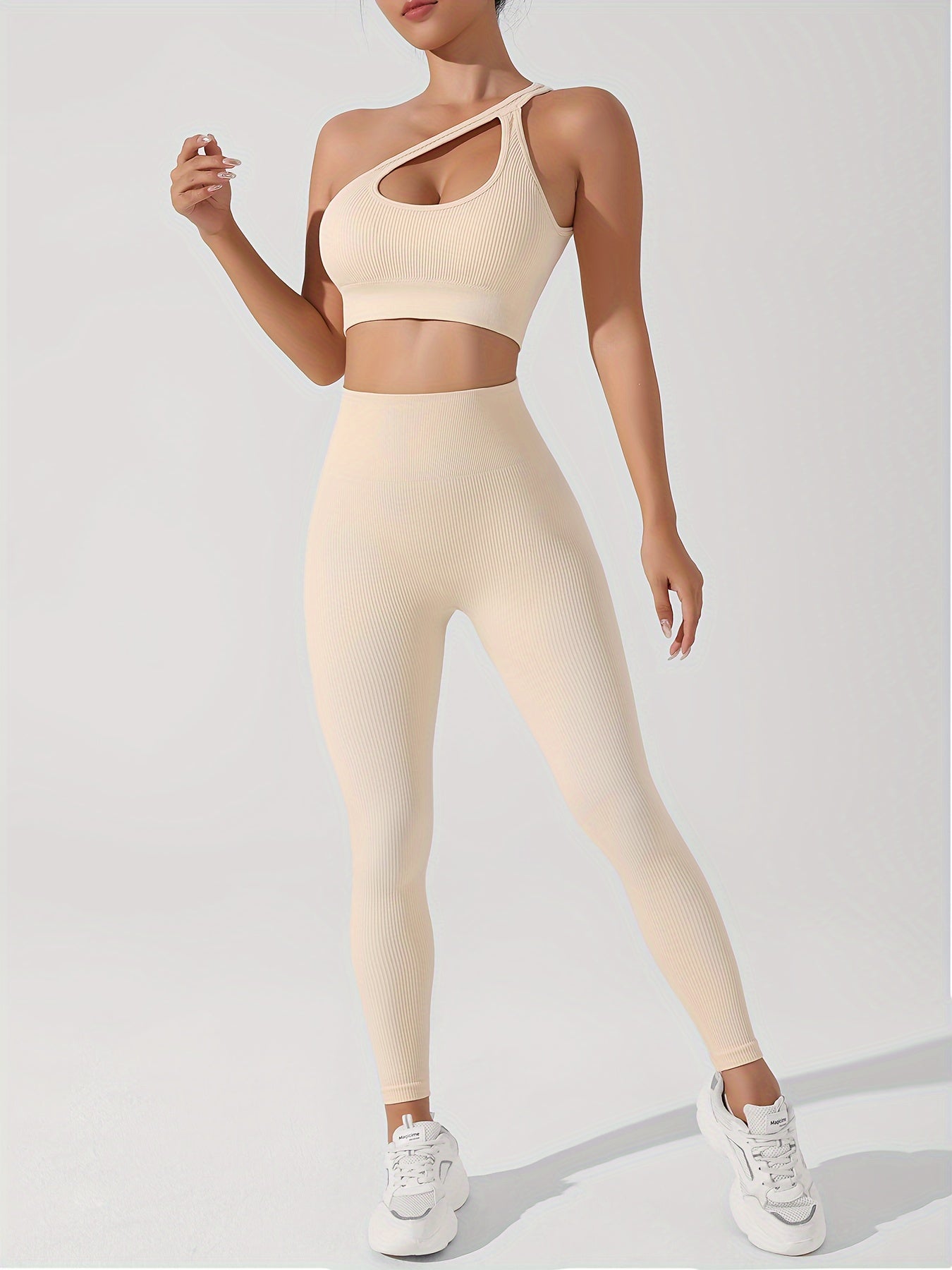 Women's 2pcs Yoga Set: Sexy One-Shoulder Sports Bra & High-Waist Butt Lifting Leggings - Stretchy, Non-See-Through Activewear - For Women - Suitable for Yoga, Fitness & Gym - Perfect Gift for Fitness Enthusiasts